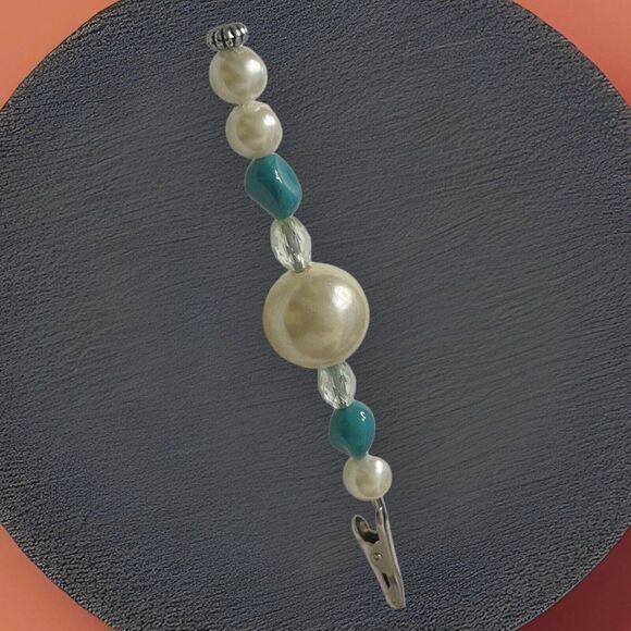 Beaded Handmade Bracelet Assistant Jewelry Fastening Aid Faux Pearl Blue Hippie - Picture 1 of 5